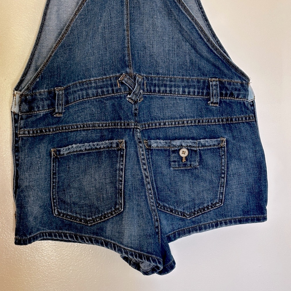 Free People Denim Shortalls Overalls with Cream Canvas Straps Size 28 - Picture 8 of 12